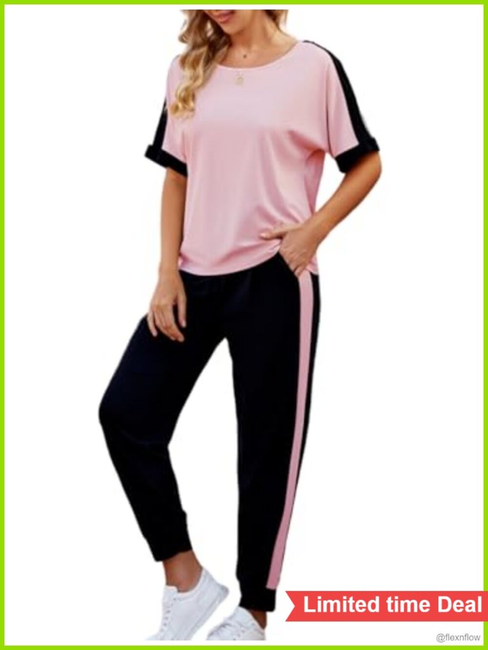 Women 2 Piece Lounge Set Short Sleeve Top Jogger Pants Rayon Nylon Spandex
